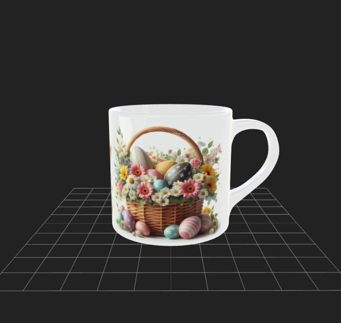 Cană de Paști cu coș cu flori și iepuraș. [3]