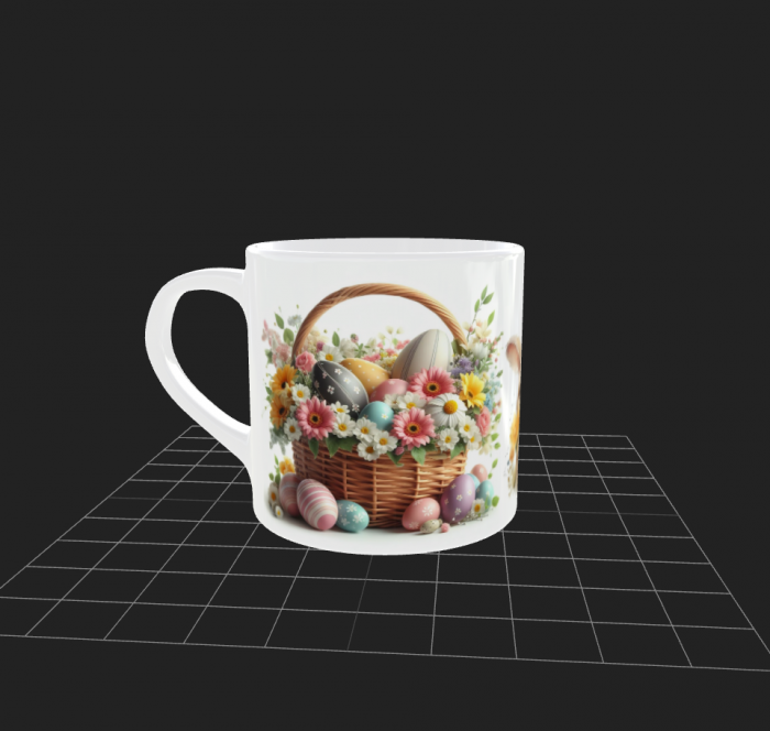 Cană de Paști cu coș cu flori și iepuraș. [1]