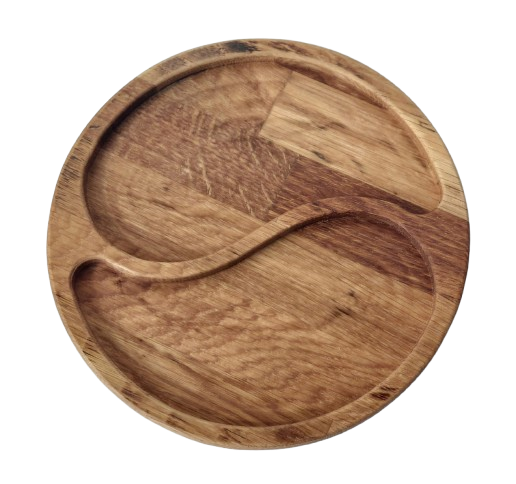 Platou rotund din lemn de stejar rotund cu 2 locașe [1]