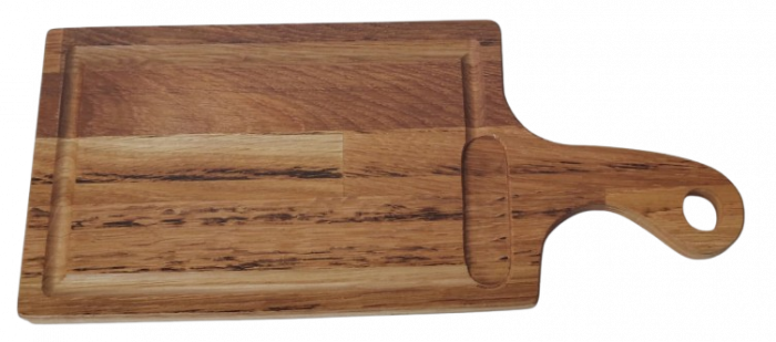 Tocător din lemn , de stejar, cu mâner de prindere si canal [1]