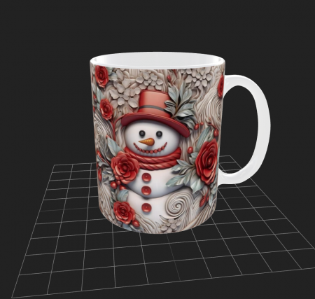 Articole de Crăciun - Cana de Craciun cu om de zăpadă cu flori roșii