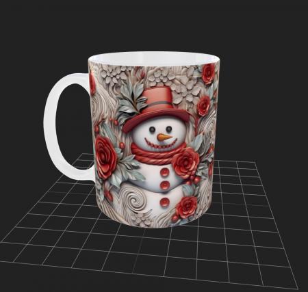 Cana de Craciun cu om de zăpadă cu flori roșii [1]