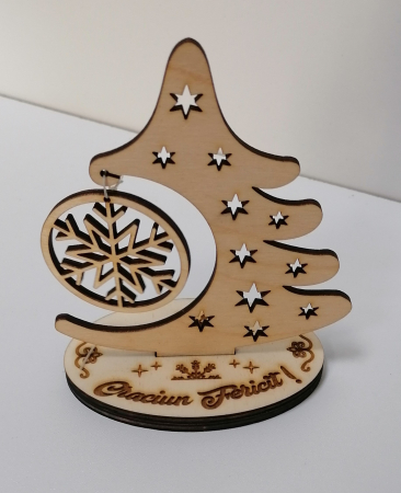 Brad cu glob rotund din lemn și suport. [1]