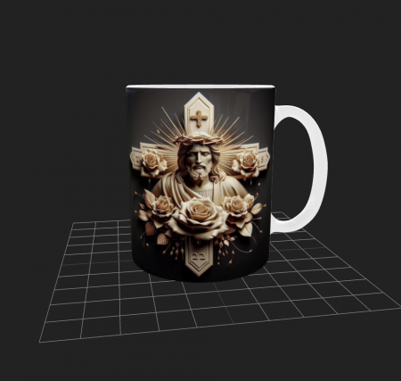 Cana albă cu Iisus cruce și flori [1]