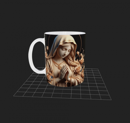 Cană albă cu motiv religios - Fecioara Maria [1]