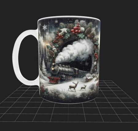 Cana de Crăciun cu peisaj de iarna si tren [2]