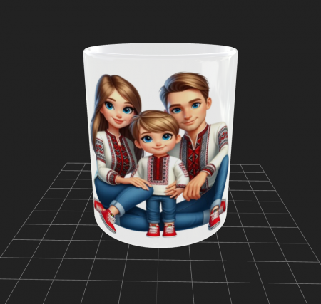 Diverse - Cană albă - Părinți cu băiat in ținută populară