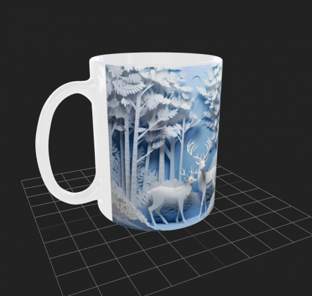 Cana alba cu reni si peisaj de iarnă [1]