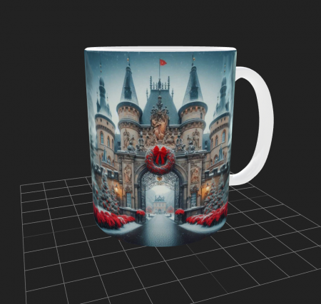 Articole de Crăciun - Cana de Craciun cu Castel si peisaj de iarna