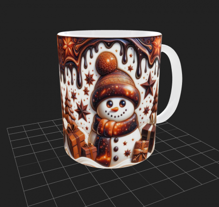 Articole de Crăciun - Cana de Craciun cu om de zapada cu caciula si fular ciocolatiu