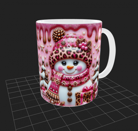 Articole de Crăciun - Cana de Craciun cu om de zapada cu caciula si fular Roz