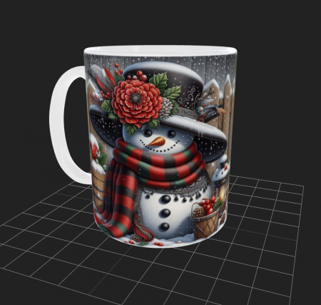 Cana de Craciun cu om de zapada cu palarie neagra si fular [1]