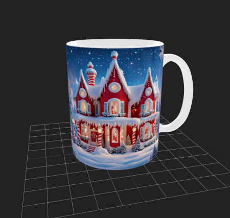 Articole de Crăciun - Cana alba cu Casa decorată de Sărbători