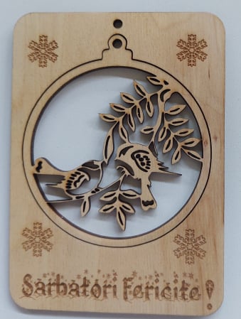 Articole de Crăciun - Felicitare - Glob cu păsărele