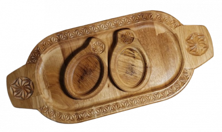 Platou din lemn cu 2 sosiere cu motive tradiționale [1]