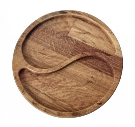 Platouri şi tocătoare - Platou rotund din lemn de stejar rotund cu 2 locașe