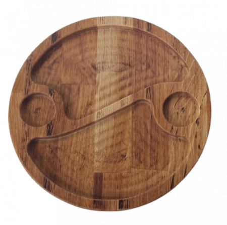 Platouri şi tocătoare - Platou rotund din lemn de stejar rotund cu 4 locașe