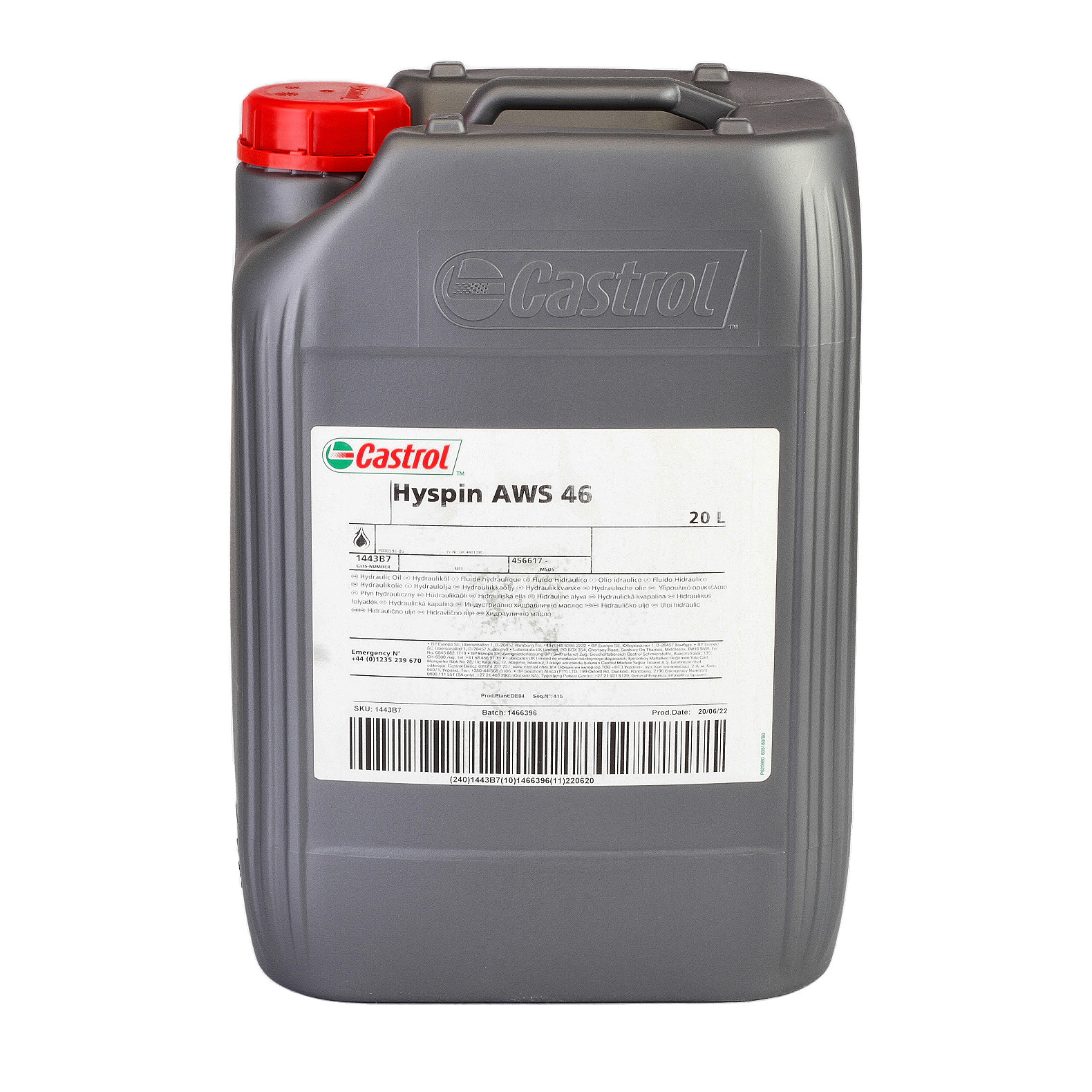Ulei hidraulic CASTROL Hyspin AWS 46 1443B7, volum 20 litri, continut scazut de zinc [1]