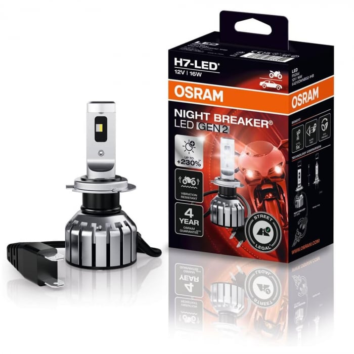 Accesorii auto - Bec LED H7 Moto Osram Night Breaker omologare RAR Street Legal +230%