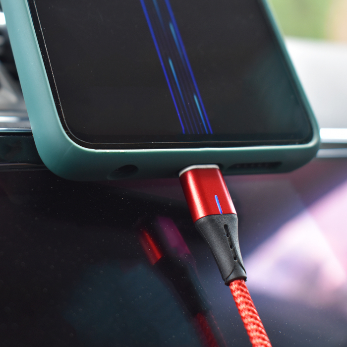 Cablu date incarcare 2in1 fast charge 3.0 USB la micro  USB TYPE-C 1.5M 5A rosu [3]