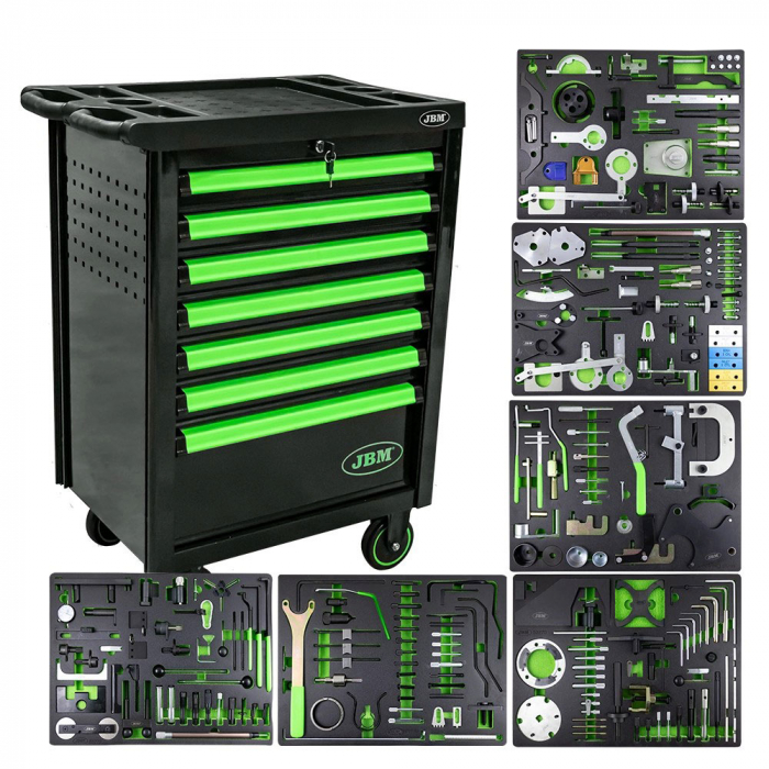 Dulap Cu 7 Sertare. Verde. Cu Set De Instrumente Pentru Sincronizare Motor [2]