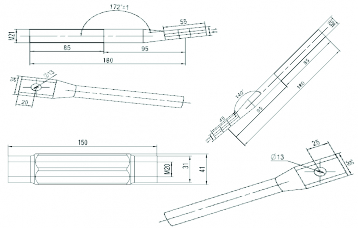 HammersMade HA0301 - Tija cormana pt. LEMKEN M20X340-440 43/1° echivalent 5670301 [2]