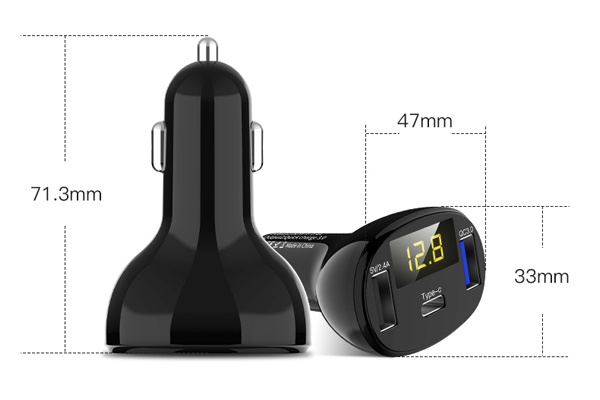 Incarcator Auto 1Xusb Qc3.0 + 1Xusb 2.4A + 1Xusb Type-C Cu Afisaj Tensiune Putere Led [6]