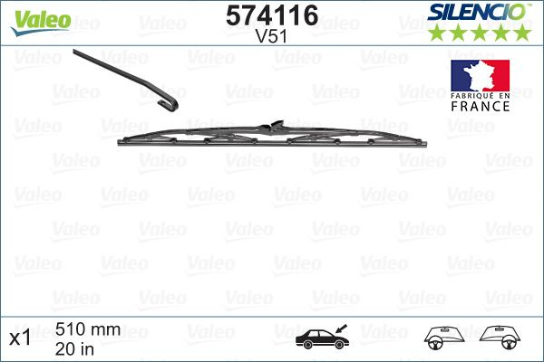 Lamela stergator parbriz VALEO SILENCIO CONVENTIONAL SINGLE 574116, lungime 510 mm, parte sofer, standard [2]