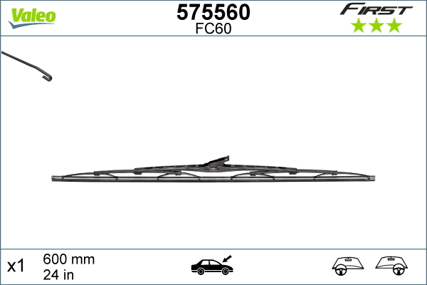 Lamela stergator VALEO 575560 First, lungime 600 mm, adaptor de montare A [2]