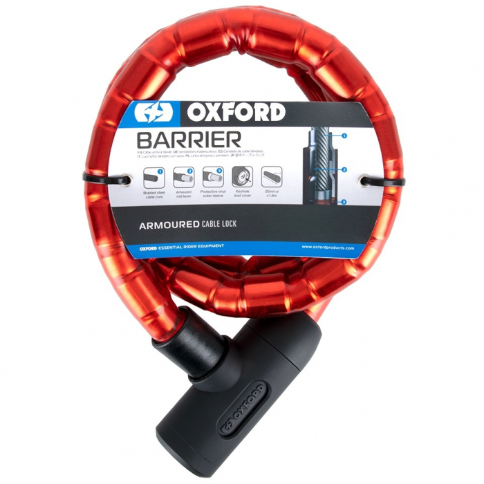 Lant Antifurt Moto Oxford Barrier Armoured Cable 1.4mx25mm Otel Rosu LK137 [2]