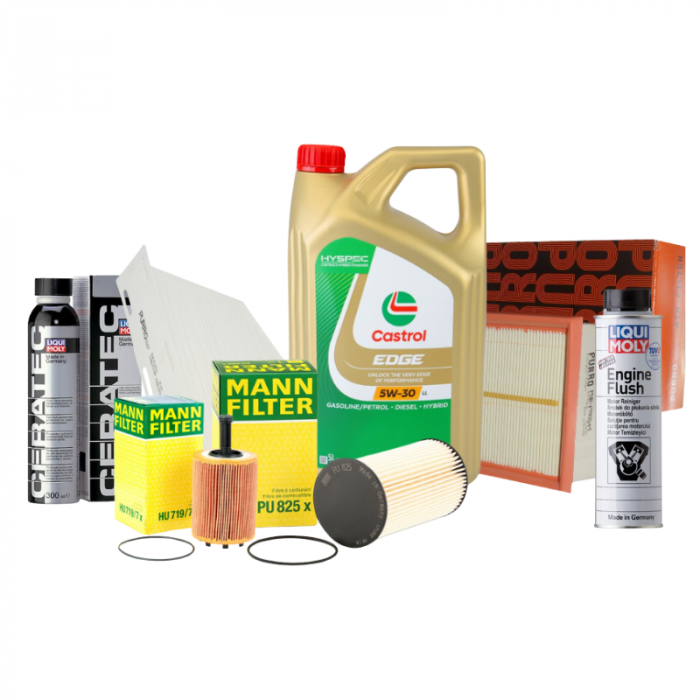 Pachet revizie CASTROL 5W-30 + filtre Mann/Purro + Cera Tec + Flush pentru 1.9/2.0 TDI VAG [2]