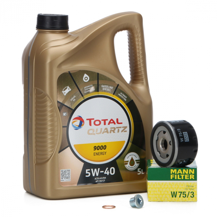 Pachet Revizie Ulei Motor Total Quartz 9000 Energy 5W-40 5L + Filtru Ulei Mann Filter W75/3 + Buson Golire Baie Ulei Fa1 518.471.001 + Garnitura Buson Golire Baie Ulei Fa1 968.330.100 [1]