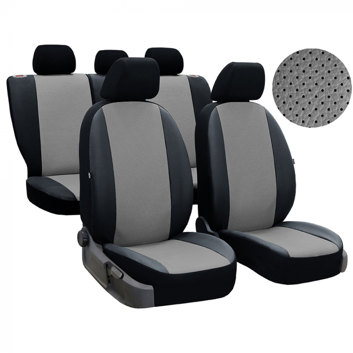 Set Huse Scaun Perline Piele Perforata Gri-Negru [4]