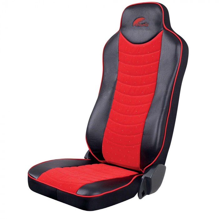 Set Huse Scaun Truck Umbrella Pentru Man Tgx Euro 5 Piele Ecologica Neagra + Velvet Rosu [2]