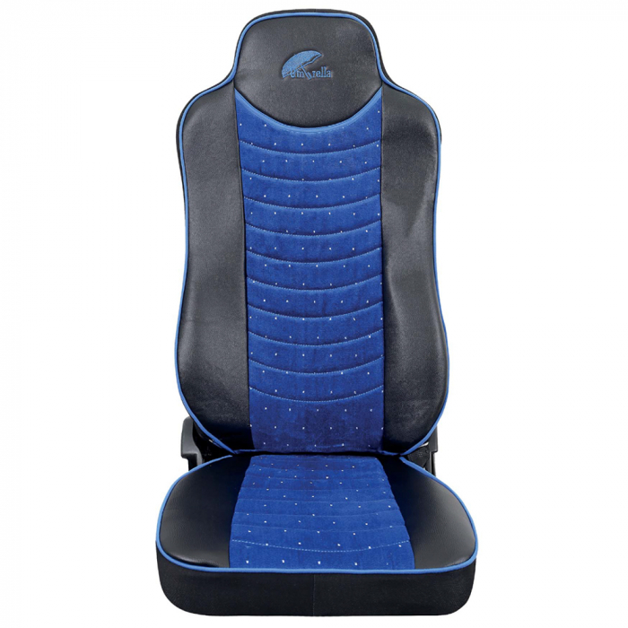 Set Huse Scaun Truck Umbrella Pentru Mercedes Actros Euro 5 1844 Mp2 Mp3 Mp4 Piele Ecologica Neagra + Velvet Albastru [2]