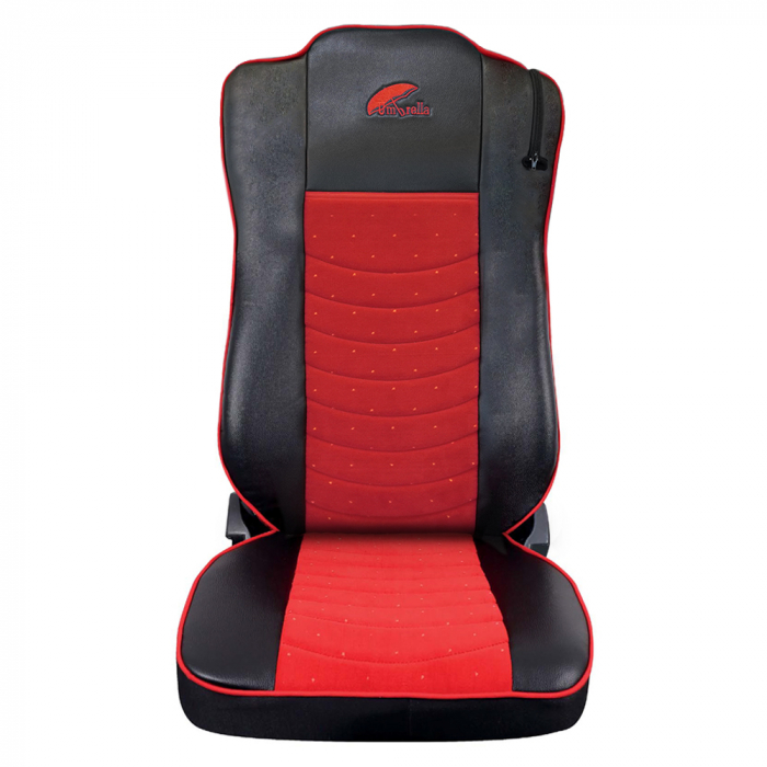 Set Huse Scaun Truck Umbrella Pentru Mercedes Mp5 Mp6 Euro 6 Piele Ecologica Neagra + Velvet Rosu [2]