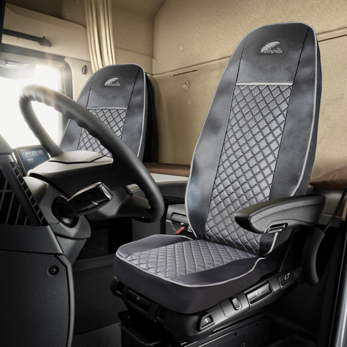 Set Huse Scaun Truck Umbrella Pentru Scania Seria R 2006-2020 Piele Ecologica Neagra+Gri [3]