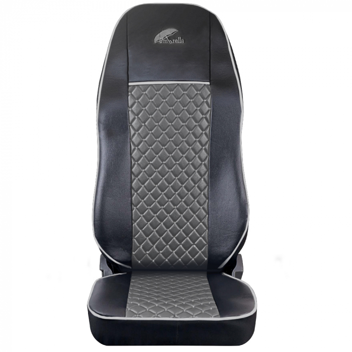 Set Huse Scaun Truck Umbrella Pentru Scania Seria R 2006-2020 Piele Ecologica Neagra+Gri [2]