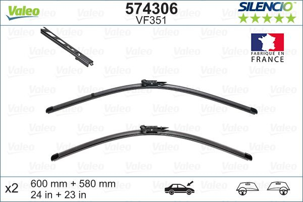 Set lamele stergatoare VALEO SILENCIO X.TRM FLAT BLADE SET 574306, lungime 600 mm, 580 mm, fara carcasa [2]