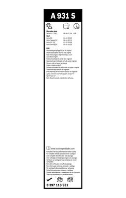 Set stergatoare BOSCH AeroTwin A931S 3397118931, lungime 550 mm, 450 mm, fara carcasa, pentru vehicule cu volan pe stanga [3]