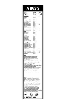 Set stergatoare parbriz BOSCH AeroTwin A863S 3397007863, lungime 650 mm, 450 mm, fara carcasa, pentru vehicule cu volan pe stanga [3]