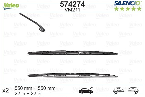 Set stergatoare parbriz VALEO SILENCIO CONVENTIONAL PERFORMANCE 574274, lungime 550 mm, standard [2]