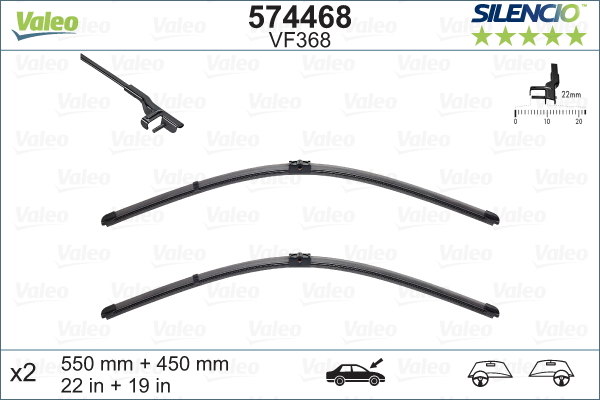 Set stergatoare parbriz VALEO SILENCIO FLAT BLADE 574468, lungime 450 mm, 550 mm, lama stergator lata [2]