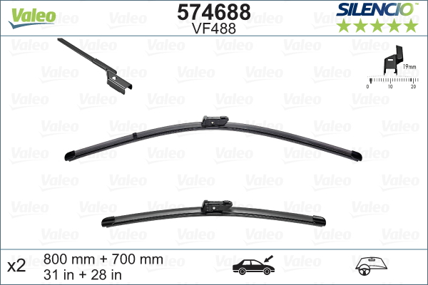 Set stergatoare parbriz VALEO SILENCIO FLAT BLADE 574688, lungime 700 mm, 800 mm, lama stergator lata [2]