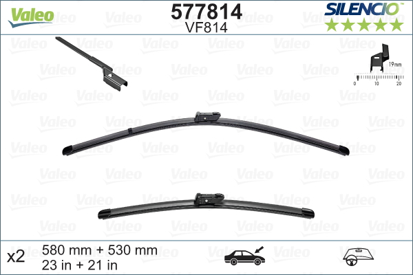 Set stergatoare parbriz VALEO SILENCIO FLAT BLADE 577814, lungime 530 mm, 580 mm, lama stergator lata [2]
