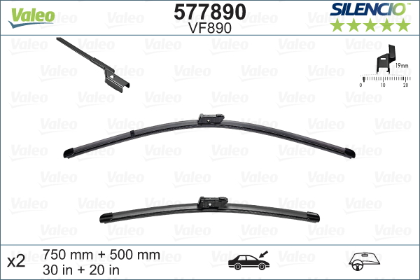 Set stergatoare parbriz VALEO SILENCIO FLAT BLADE 577890, lungime 750 mm, 500 mm, lama stergator lata, pentru FORD TRANSIT [2]