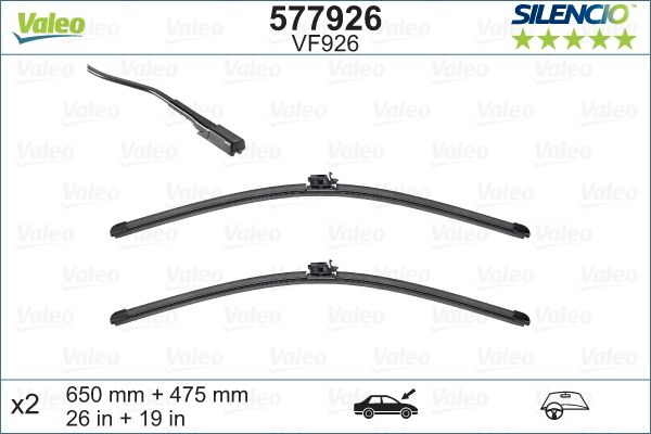 Set stergatoare parbriz VALEO SILENCIO FLAT BLADE 577926, lungime 650 mm, 475 mm, lama stergator lata [2]