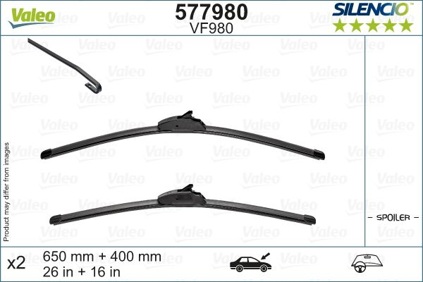 Set stergatoare parbriz VALEO SILENCIO FLAT BLADE 577980, lungime 400 mm, 650 mm, lama stergator lata [2]