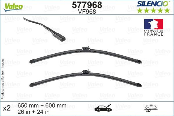 Set stergatoare parbriz VALEO SILENCIO FLAT BLADE SET 577968, lungime 650 mm, 600 mm, lama stergator lata [2]