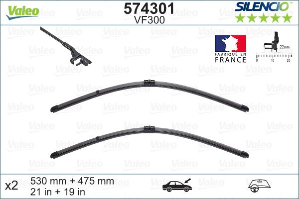 Set stergatoare parbriz VALEO SILENCIO X.TRM FLAT BLADE SET 574301, lungime 530 mm, 475 mm, fara carcasa, cu spoiler [2]